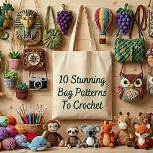 10 Simple Crochet Bag Patterns PDF, Easy Crochet Tote Bag Tutorial, Modern Boho Handbag Pattern Bundle.