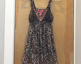 Betsey Johnson Babydoll - Leopard & Rose Camisole Chemise Lingerie - Y2K Vintage Negligee Sleepwear Nightie Nightgown Slip Top Mini Dress S
