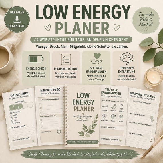 Low Energy Planer | Für Tage ohne Energie | Sanfte To-Do Liste | Mental Health & Selbstfürsorge | pdf l druckbar