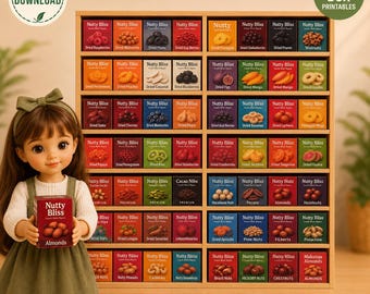 64 Miniature Nuts & Dry Fruits Printables | Dollhouse Grocery Packaging (Digital Download)