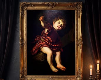 Behold He Shows You, Chiaroscuro Boy Portrait Print, Caravaggio Style Renaissance Wall Art