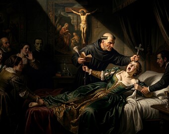 Baroque Exorcism Art Print, Caravaggio Style Dark Art, The Uninvited Already Present, Medieval Horror Poster, Giclée Fine Art Print