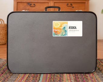 ADHS Reise-Aufkleber Personalisiert · Die Welle reiten · Individueller Name Gepäck-Aufkleber · Wasserfester Vinyl-Aufkleber