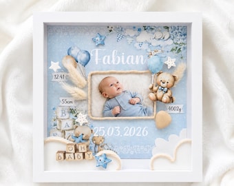 Gepersonaliseerde schaduwbox babyfoto, lijst geboortestatistieken, cadeau nieuwe baby, decor kinderkamer, aandenken pasgeboren