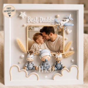 LED pappa och son fotoram, personlig far och son skugglåda, upplyst minnessak, handgjord present till pappa, pappa fotoram