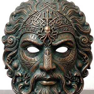 Bärbar Poseidonmask, antikens grekisk havsgudsväggkonst, Steampunk Cosplay-mask
