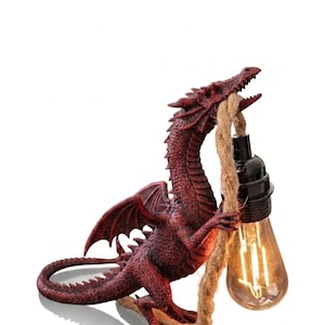 3D-gedruckte Drachenlampe – Industrielle Drachenfigur als Nachttischdeko – Ausgefallene Tierleuchte