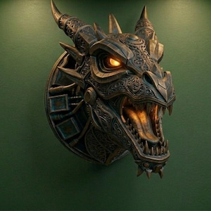 Dragon Head Wall Sconce Lamp, Gothic Fantasy Decor, 3D Printed Accent Light