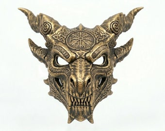 Máscara de dragón portátil - Cabeza de dragón vikingo - Arte mural gótico - Criatura mítica impresa en 3D - Cosplay de Sangre de Dragón