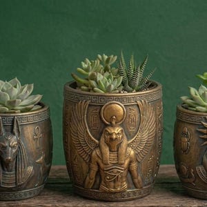 Juego de macetas de la mitología del antiguo Egipto: jarrones con bustos de Thot, Anubis y Ra – Material PETG