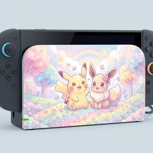 Pikachu Eevee Dock Cover for Nintendo Switch 2, Cute Kawaii Switch 2 Skin, Pastel Switch 2 Case, Nintendo Switch Dock Decal, Dock Case