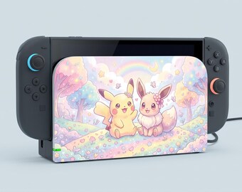 Funda para base de Nintendo Switch 2 con diseño de Pikachu y Eevee, diseño kawaii para Switch 2, carcasa pastel para Switch 2, adhesivo para base de Nintendo Switch, funda para base.