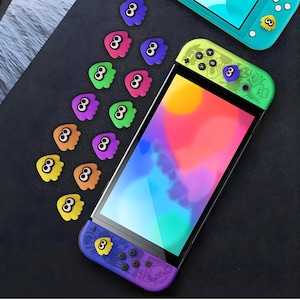 Splatoon themed Nintendo Switch ABXY silicone buttons, multicolor Joycon button set, custom gaming accessory for Joycon controllers