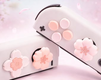 Sakura-Silikon-ABXY-Tasten in Pink und Weiß für Nintendo Switch / 2 / OLED / Lite, thematisch passende Sakura-Joy-Con-Tasten