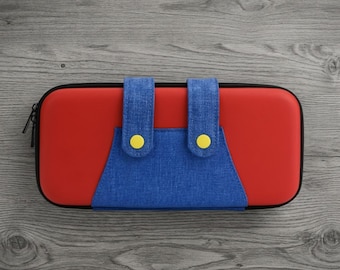 Schutzhülle für Nintendo Switch, Mario-Cartoon-Design, rot-blaue Kunststoffhülle, Netztasche, Tragetasche für Switch