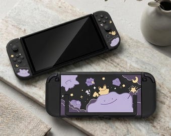 Pokemon Ditto (Shapeshifter) Nintendo Switch 2 skal, Pokemon Ditto-tema, tecknad stil, svart och lila, skyddande plastfodral