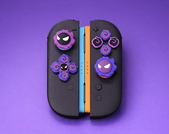 Nintendo Joy-Con Switch-Tasten nach Maß – Pokémon Gastly (Fantominus) Daumenkappen & ABXY-Set für Switch / Switch 2 / Switch Lite / OLED