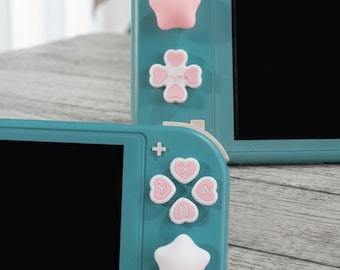 Pinkfarbene Silikon-Joycon-Knöpfe, sternförmig (ABXY), dekoratives Nintendo Switch-Zubehör, niedliches Knopfset für Nintendo Switch Lite