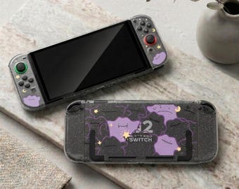 Nintendo Switch 2 Schutzhülle – Glitzerhülle nach Maß, Lila & Grau, Ditto Métamorpho-Design, mit Glitzer