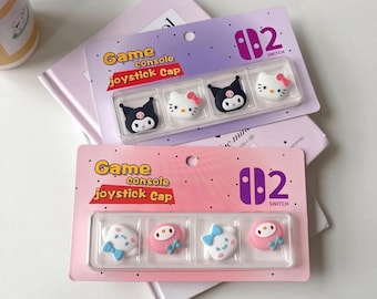 Sanrio Joy-Con Daumenkappen für Nintendo Switch 2 Joy-Cons, Hello Kitty, Cinnamoroll, Melody, Kuronami, PomPomPurin, Silikon-Joystick-Überzüge