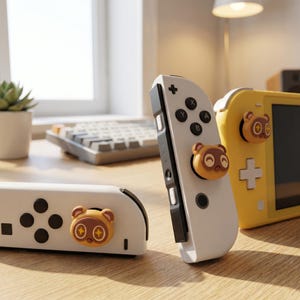 Tanuki Thumb Grips voor Nintendo Switch / OLED / Lite / Switch 2, siliconen Joycon-kapjes, geïnspireerd op de wasbeer uit Animal Crossing, schattig gamingaccessoire. afbeelding 1