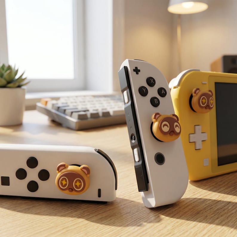 Tanuki Thumb Grips voor Nintendo Switch / OLED / Lite / Switch 2, siliconen Joycon-kapjes, geïnspireerd op de wasbeer uit Animal Crossing, schattig gamingaccessoire. afbeelding 1