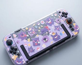 Funda Gengar para Nintendo Switch | Carcasa rígida negra mate de Pokémon para pantalla OLED original | Regalo de protección antiarañazos y anticaídas con diseño de anime kawaii