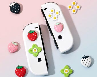 Fundas y protectores para joysticks de Nintendo Switch con diseño de fresa Kawaii | Accesorios de juego rosas para Switch 1 / 2 / OLED / Lite