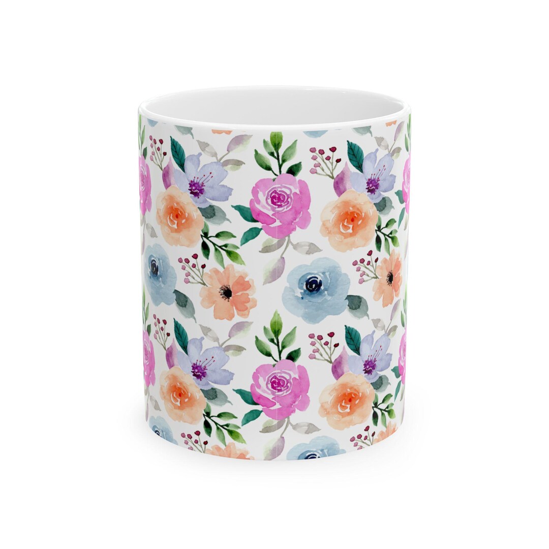 Spring Floral Coffee Mug, Cute Flower Mug Gift for Her, Mothers Day Mug ...