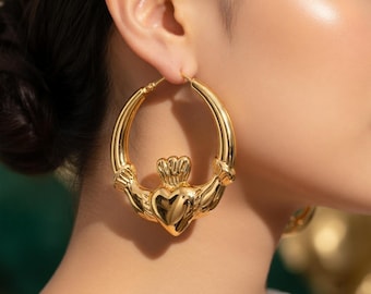Gold Claddagh Hoop Earrings – Irish Love, Loyalty, Friendship Symbolism