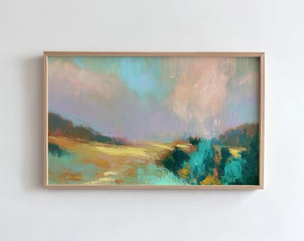 Pastel Abstract Landscape Frame TV Art, Turquoise Blush Painting, Modern Samsung Frame Art (Digital Download)