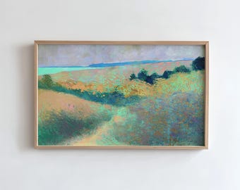 Pastel Countryside Frame TV Art, Colorful Meadow Painting, Modern Samsung Frame Art (Digital Download)