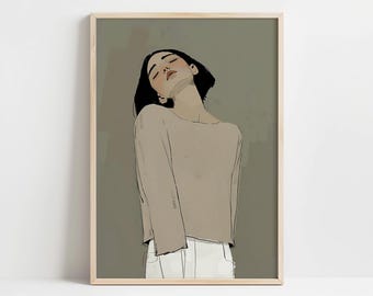 Minimalist Female Portrait Printable, Neutral Line Art Woman for Calm Modern Interiors (Digital Download)