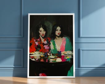 Modern Abstract Women Portrait, Bold Color Contemporary Wall Art, Female Friendship (Digital Download)
