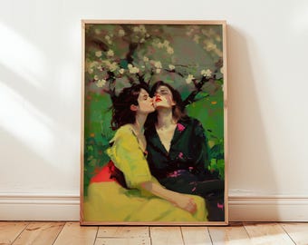 Romantic Couple Art Printable, Emotional Love Painting Colorful Modern Wall Art (Digital Download)