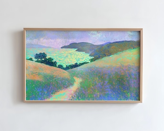TV Frame Art Coastal Landscape, Turquoise Bay Painting, Colorful Samsung Frame Art (Digital Download)