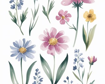 Watercolor Wildflower Print | Spring Floral Wall Art | Pastel Flower | Digital Download | Botanical Print | Printable Wall Decor