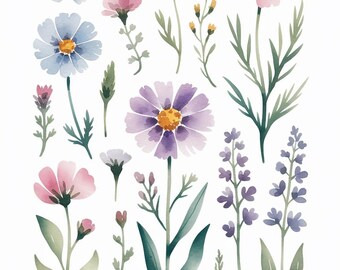 Spring Wildflower Art | Pastel Botanical Print | Floral Wall Decor | Digital Download | Watercolor Flower | Printable Art
