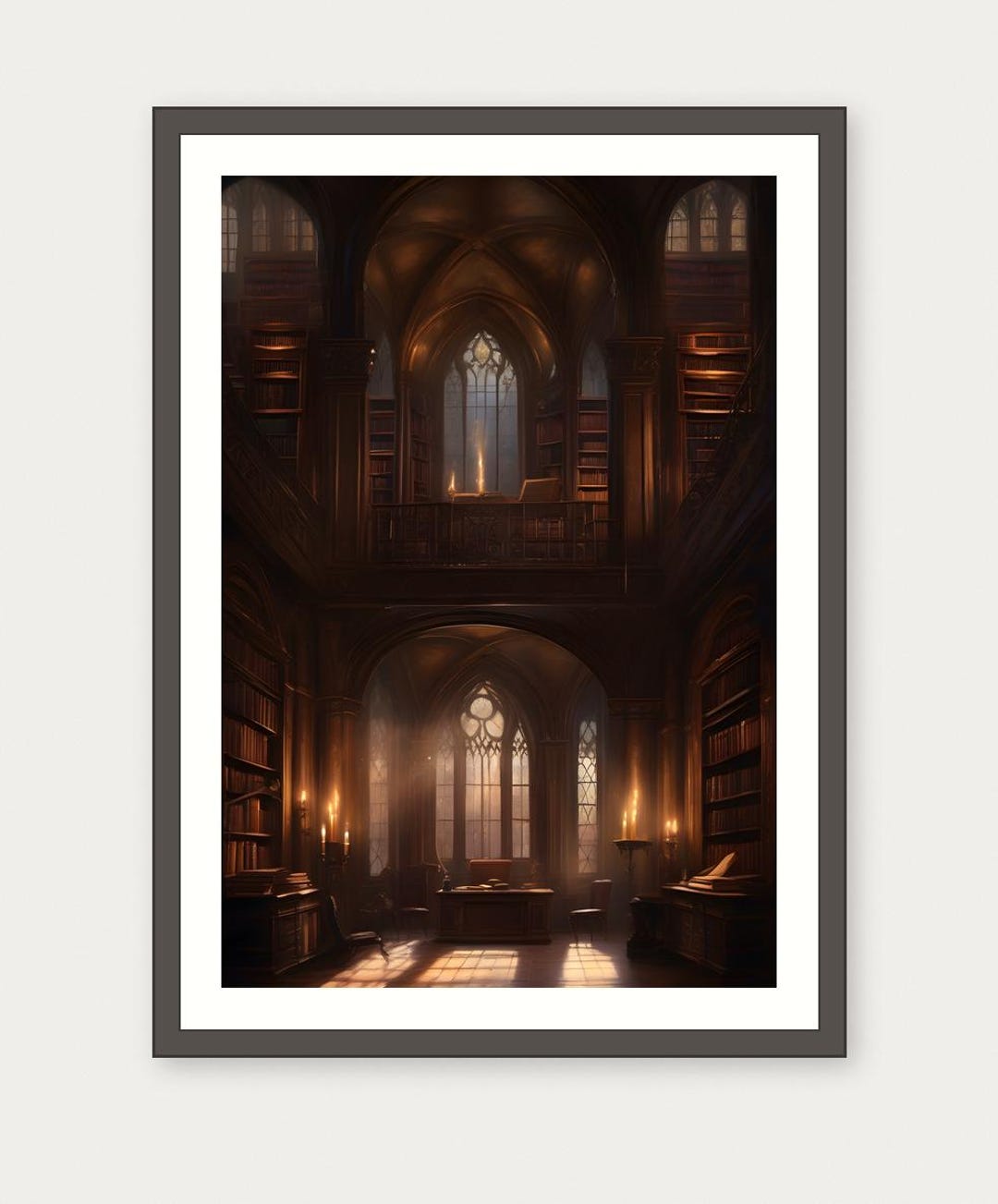 Dark Academia Library Print | Gothic Bookshelf Art | Moody Study Decor ...