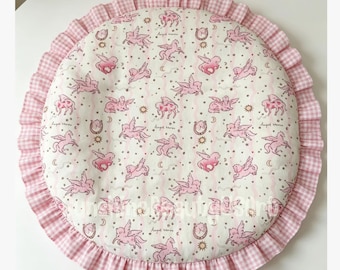 Pink Pet Mat –Personalized Handmade Ruffle Cat Bed, Washable Dog Cushion