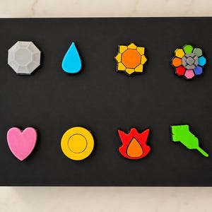 Pokémon Kanto Gym Badge Set - Custom 3D Printed Multi-Color Badges - Indigo League Collection - Magnetic Cosplay Pins & Display Gear
