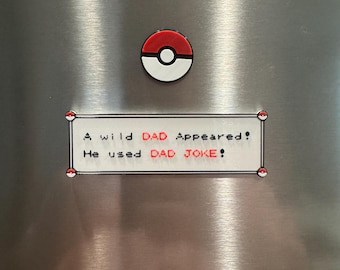Pokemon Dad Fridge Magnet, Retro Gamer Fathers Day Gift, 90s Nostalgia Game Boy Text Box Magnet, New Dad Gift