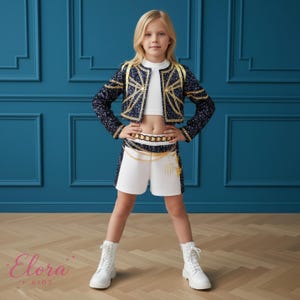 Kpop Idol-outfit för tjejer, glittrig scendräkt, dansoutfit, koreansk popstjärnelook, paljettkavajset