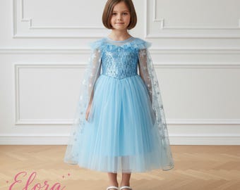 Eisprinzessin Kleid für Mädchen, Elsa inspiriert blaues Kleid, Schneekönigin Kostüm, Kinder Prinzessin Kleid, Geburtstagsparty Kleid, Märchen Outfit