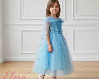 Eisprinzessin Kleid für Mädchen, Elsa inspiriert blaues Kleid, Schneekönigin Kostüm, Kinder Prinzessin Kleid, Geburtstagsparty Kleid, Märchen Outfit