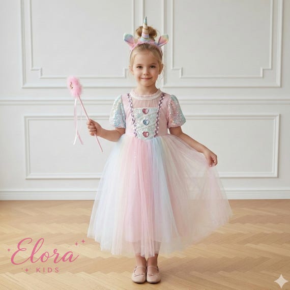 rainbow unicorn princess dress Girls Birthday Dress Princess Unicorn Costume Dress