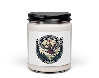 USA 250 Years Commemorative Soy Candle, Bigfoot Sasquatch Eagle Emblem (2.8″ × 3.5")