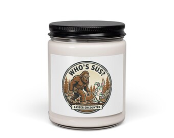 Who's Sus? Candle, Scented Soy Candle | Easter Humor, Pastel Retro