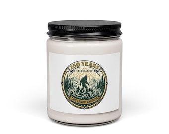 USA 250 Anniversary Soy Candle, 1776–2026 Semiquincentennial, Vintage Distressed Americana Bigfoot Sasquatch