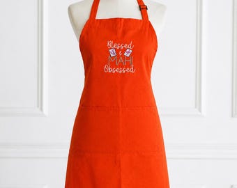 Embroidered Mahjong Apron | Orange Polyester Kitchen & Hostess Gift